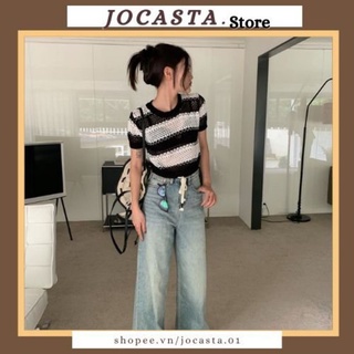 Áo crop top ngắn tay kẻ sọc lưới-Jocasta