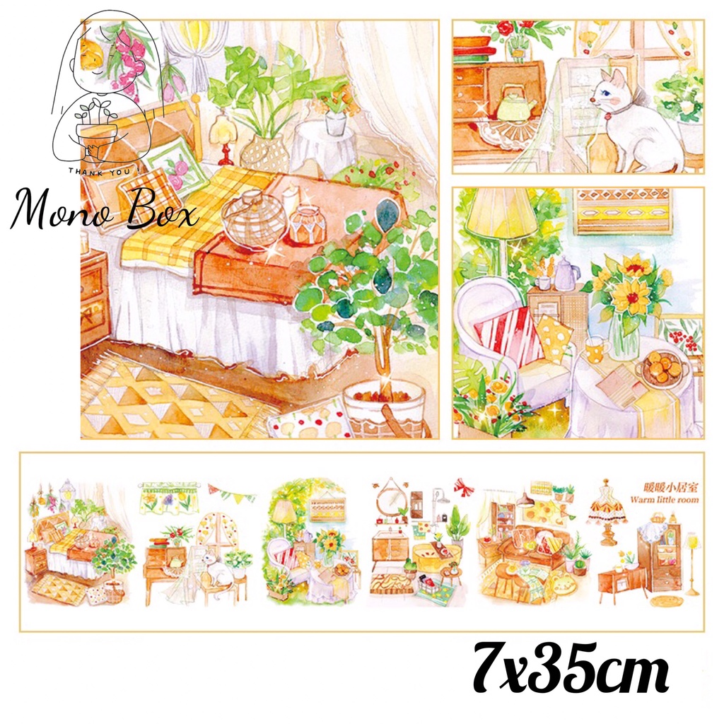 [Chiết] Washi tape 7x35cm, băng dán trang trí hình căn phòng làm tranh washi Mono_box