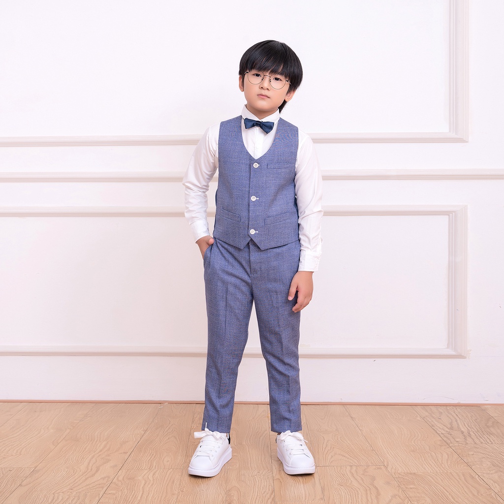 Bộ vest bé trai màu xanh bò