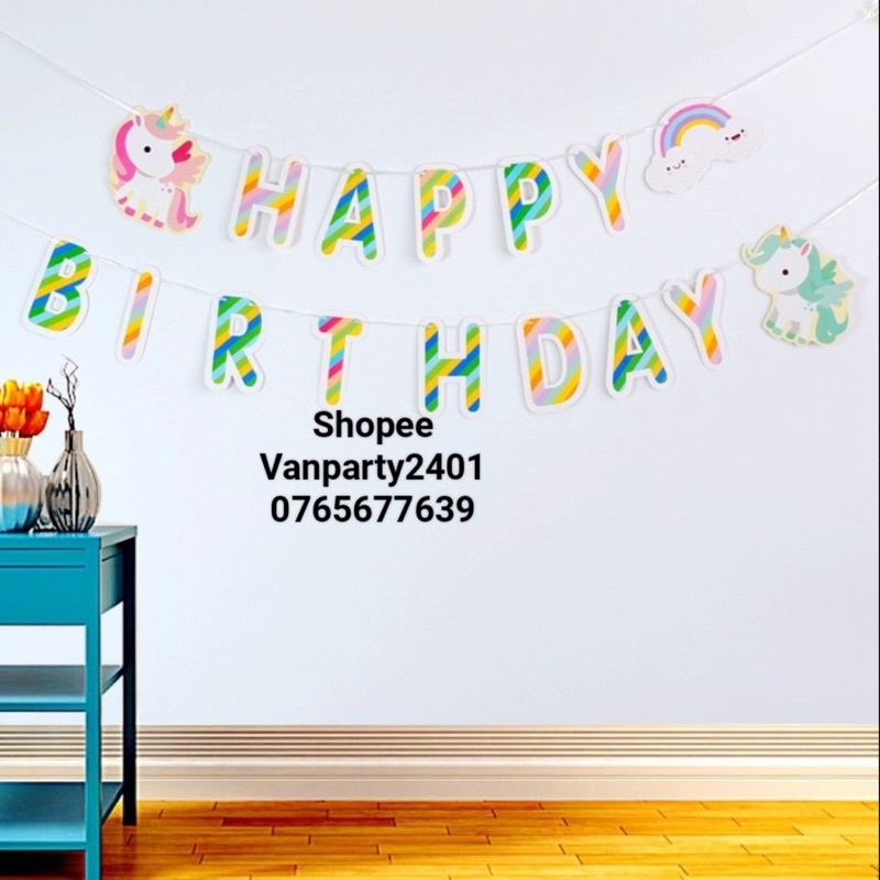 Dây chữ trang trí happy birthday mẫu phi hành gia, giao thông ,ngựa Unicorn