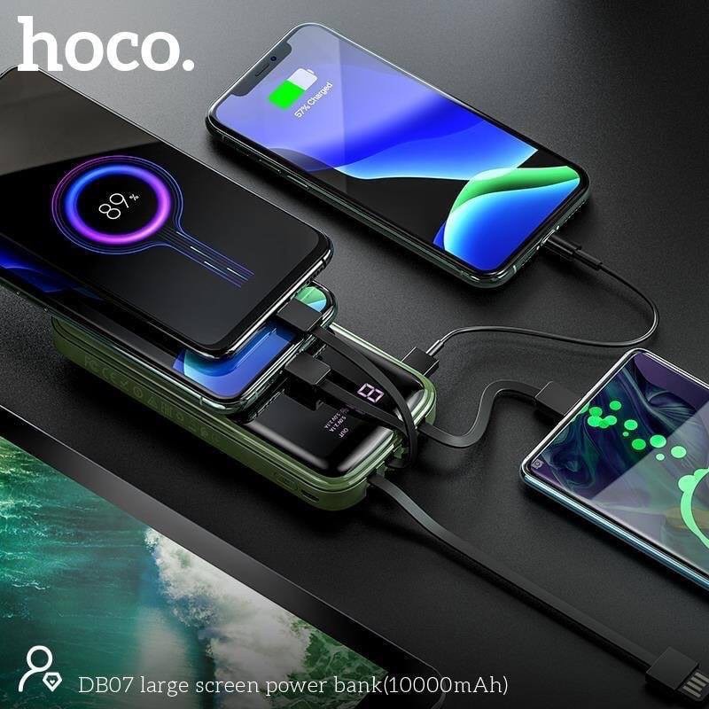 Sạc Dự Phòng 10000mah HoCo DB07.Tích Hợp 3 Cáp Sạc Micro/Lightning/Type-C ,Màn Hình LED (Bảo Hành 12 Tháng)