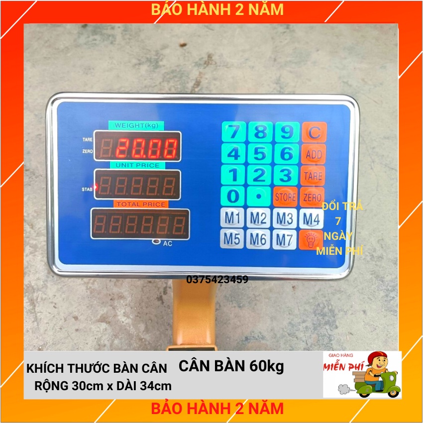 Cân điện tử cân bàn 60kg - được làm bằng sơn tĩnh điện cao cấp màu vàng ( BH 24 THÁNG )