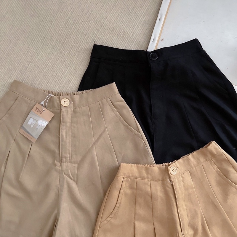 Quần short nữ xoắn lai lưng thun sau 2 màu đen và nâu freesize Pumi