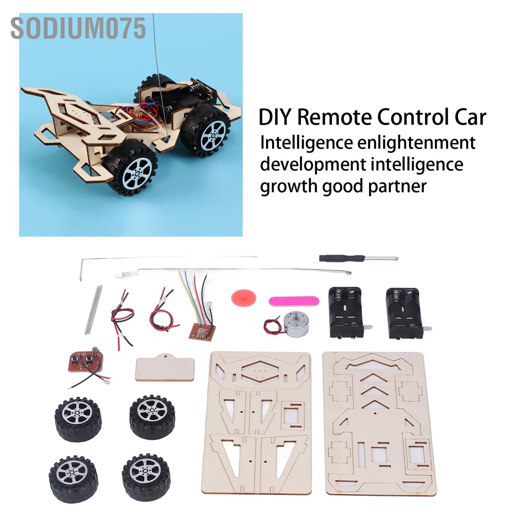 Sodium075 Bộ dụng cụ mô hình ô tô tự làm Động cơ điện Điều khiển từ xa Ô bằng gỗ Đồ chơi xây dựng STEM Khoa học giáo dục Quà tặng dành cho thanh thiếu niên
