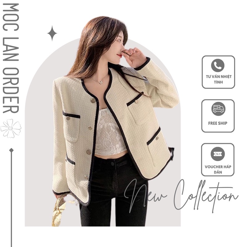 (Mộc Lan ORDER) ) Áo dạ tweed cúc đồng phong cách tiểu thư ẢNH THẬT /áo khoác mùa đông hàng quảng châu loại đẹp