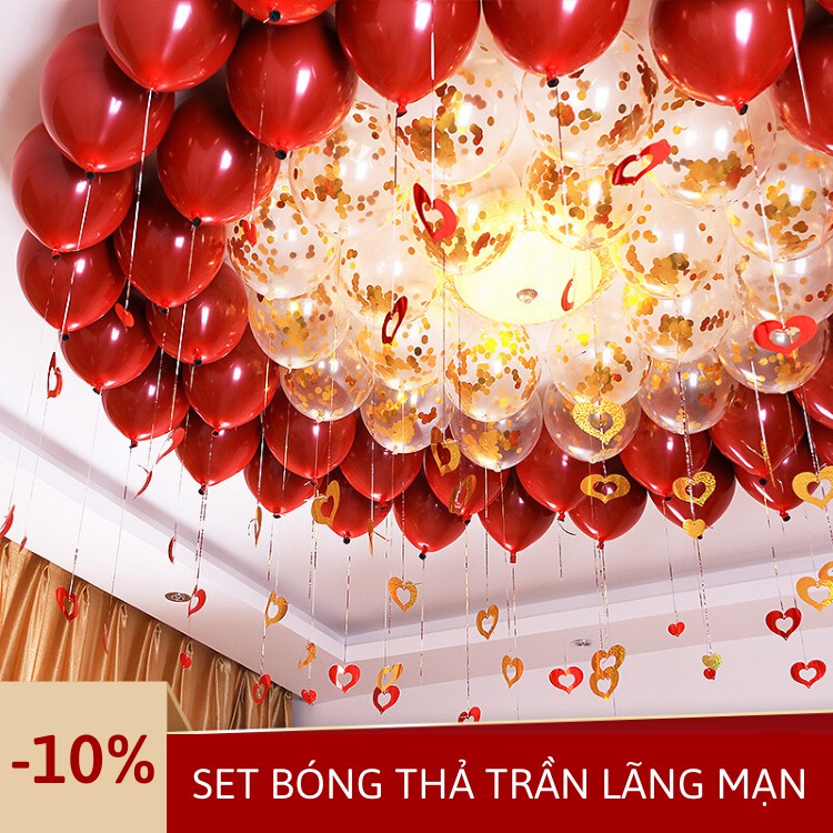 Bóng bay lựu loại dày đẹp +set sao trái tim buông thả trang trí trần nhà sinh nhật đám cưới