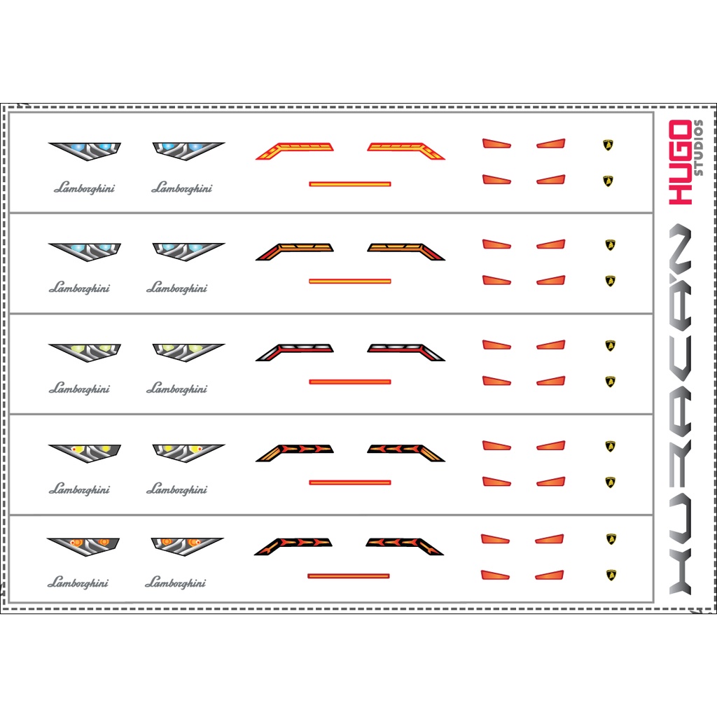 Hugo Studios Decal trượt nước đèn xe Lamborghini Huracan tỉ lệ 1/64 chưa phủ clear