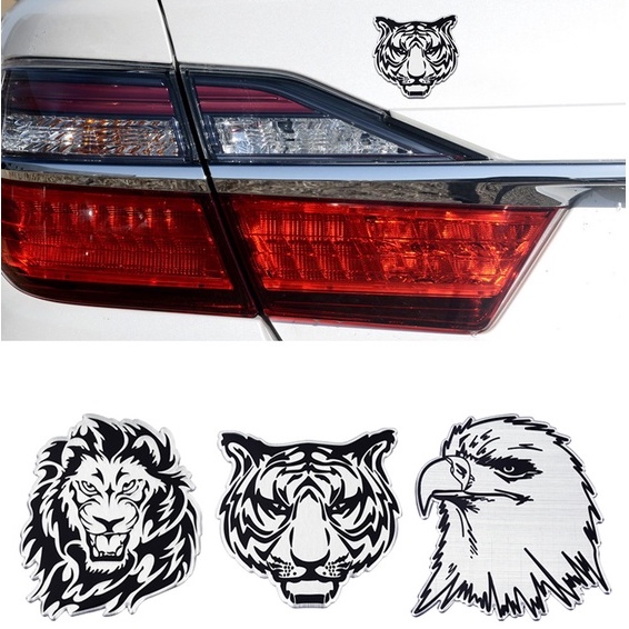 Tem Nhôm Dập Nổi Decal Dán Sticker Trang Trí Xe Ô Tô Hình Sư Tử, Hổ, Đại Bàng, SHIELD, Captain America [Hàng Loại Đẹp]