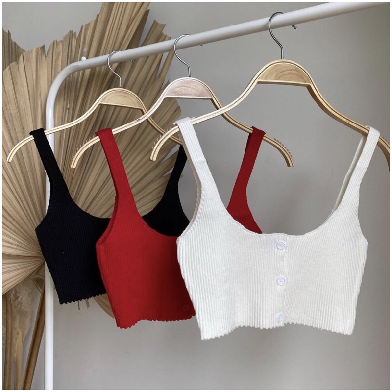 Áo croptop len gài nút