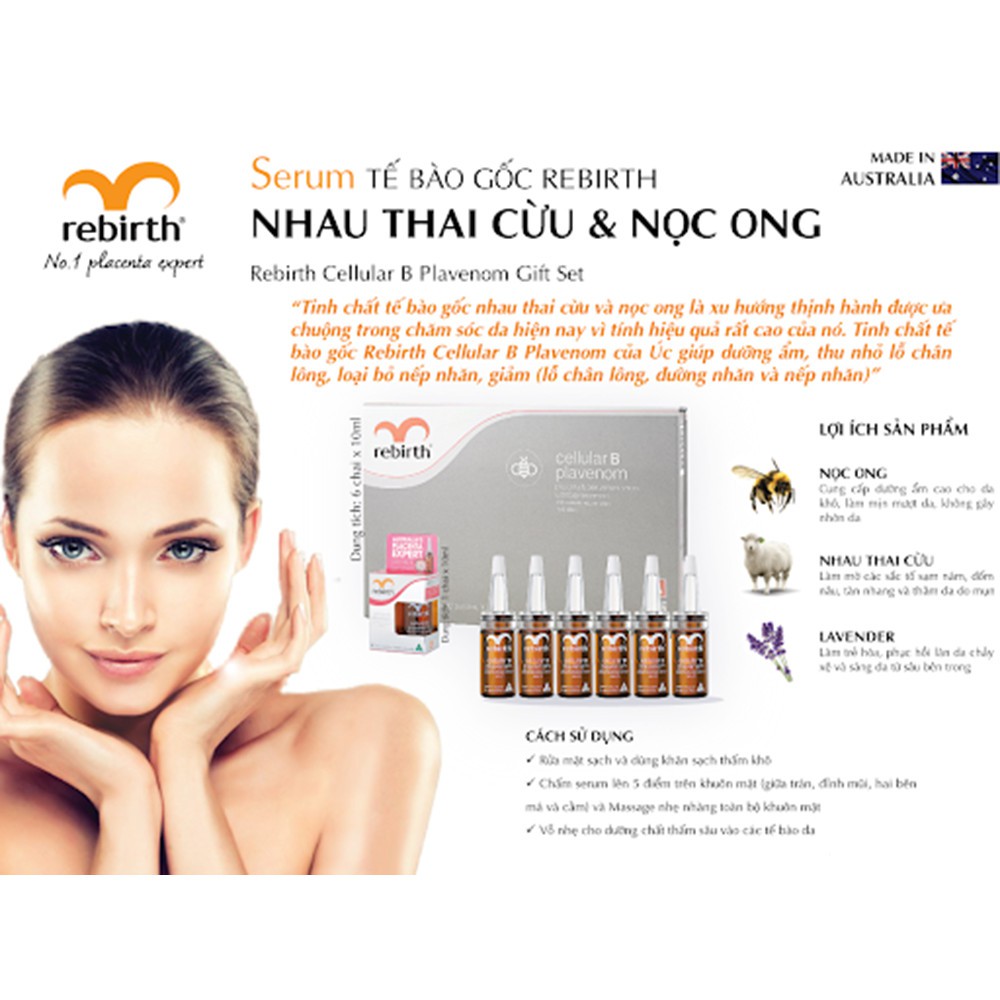 Serum Nhau thai cừu và Nọc ong Rebirth Cellular B Plavenom Gift Set 10ml x 6 lọ