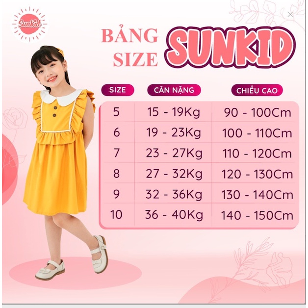 [Mã BMBAU50 giảm 7% đơn 99K] Váy bé gái dáng suông hồng tay bèo cao cấp mùa hè Sunkid SN10 size trẻ em 4-12 tuổi