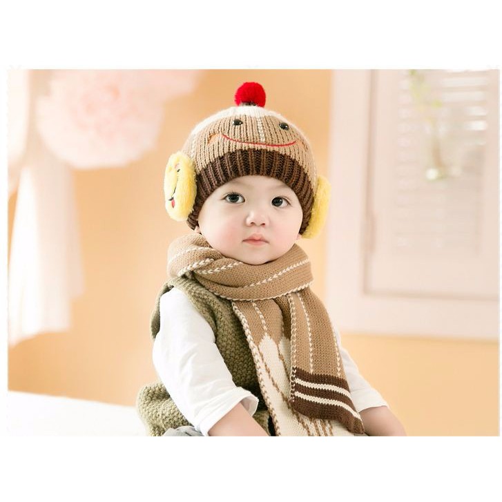 Mũ len mặt cười kèm khăn cho bé yêu