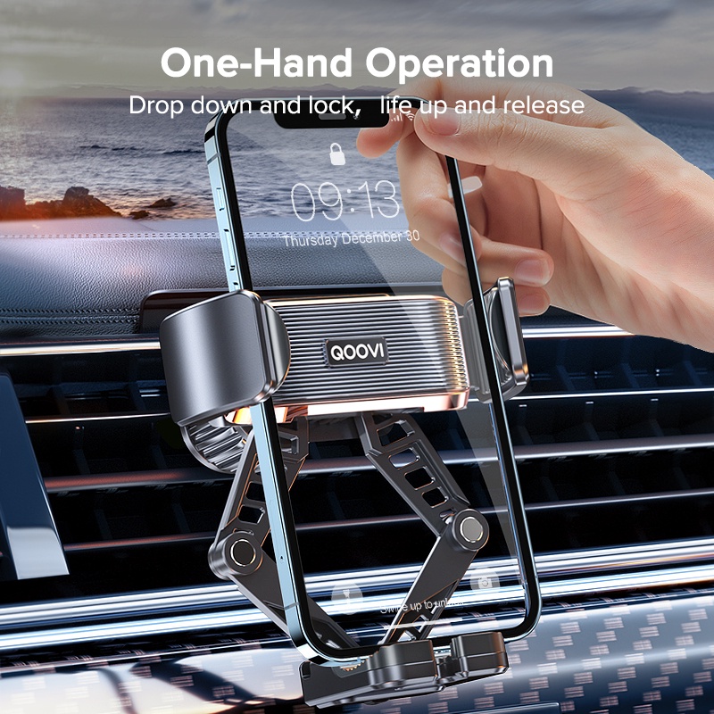 Giá đỡ điện thoại gắn ô tô QOOVI xoay 360 độ vân cacbon tinh tế nhỏ gọn kẹp cửa/ khe gió điều hoà tiện lợi