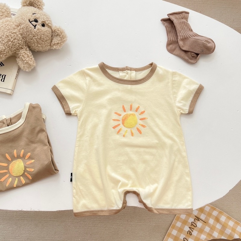 Bộ Áo Liền Quần Tay Ngắn Bằng Cotton In Họa Tiết Hoạt Hình Dễ Thương Thời Trang Mùa Hè Cho Bé Trai Và Gái 0-2 Tuổi