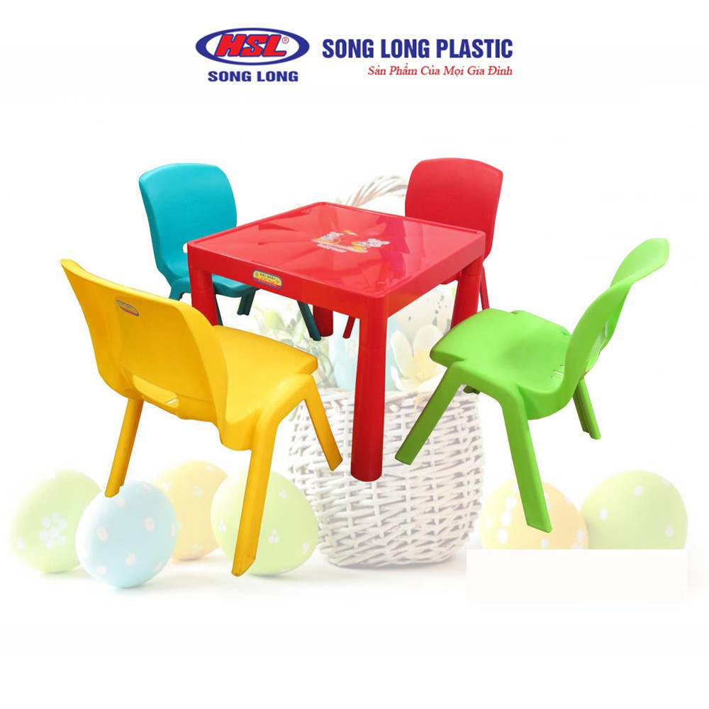 Bộ bàn ghế nhựa đa năng mẫu vuông Song Long Plastic cho bé ngồi chơi, học bài, tập ăn