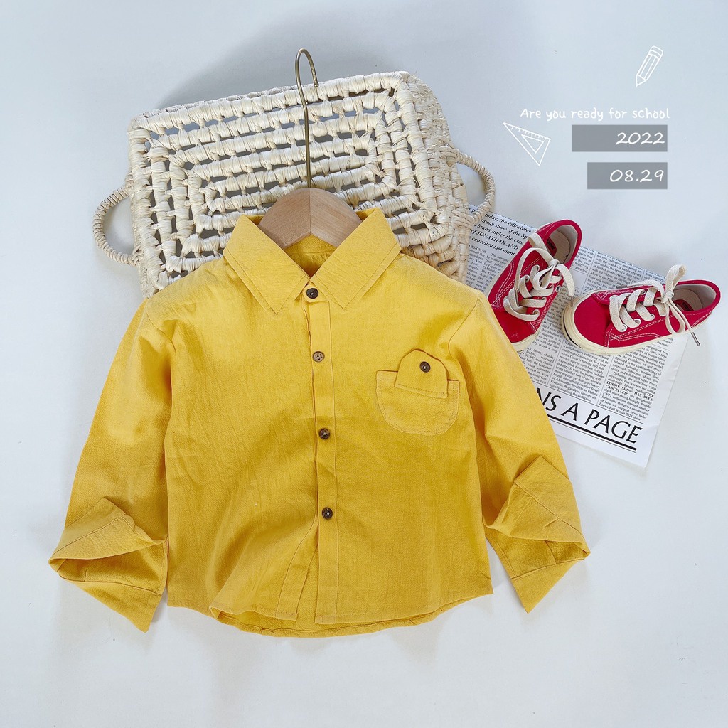 Áo Sơ Mi Cho Bé Trai, Áo Dài Tay Bé Trai chất Thô Đũi Cao Cấp Từ 10-27kg-BINBON KIDS