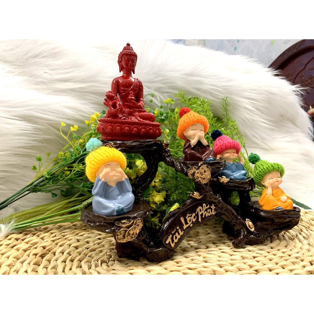 Full Set Tượng Phật Thích Ca + Đế Tượng Tài Lộc Phát + Chú Tiểu Nón Len