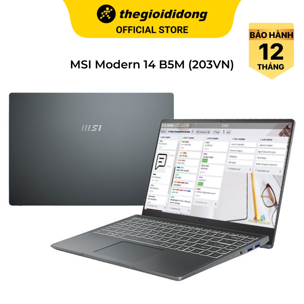 Laptop MSI Modern 14 B5M R5 5500U/8GB/512GB/14"F/Túi/Chuột/Win11/(203VN)/Xám - Hàng chính hãng