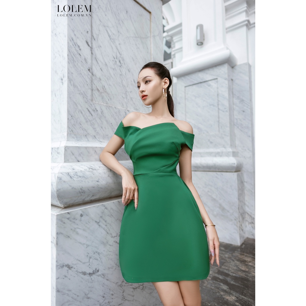 Đầm chữ A trễ vai LOLEM DX320 xếp eo form váy bèo vải chéo Mỹ mềm mại co giãn tốt