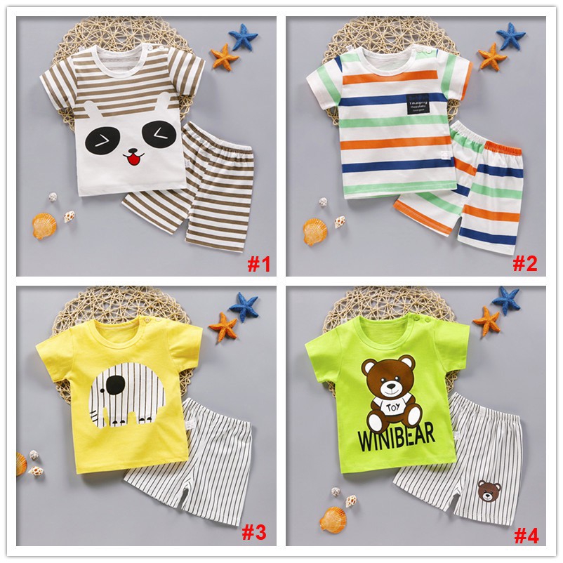 Set Áo Thun Tay Ngắn In Họa Tiết Hoạt Hình + Quần Short Vải Cotton Thời Trang Mùa Hè Cho Bé