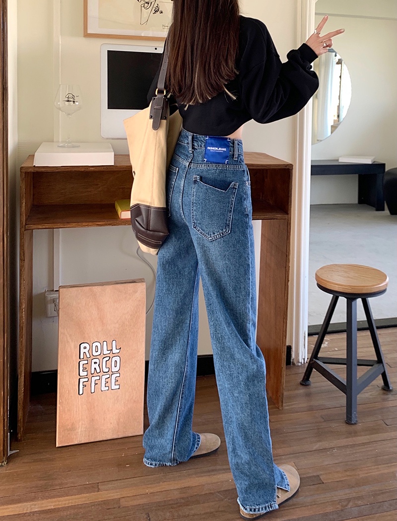 Quần Jean Lưng Cao Ống Rộng Có Túi Màu Sắc Tương Phản 54134