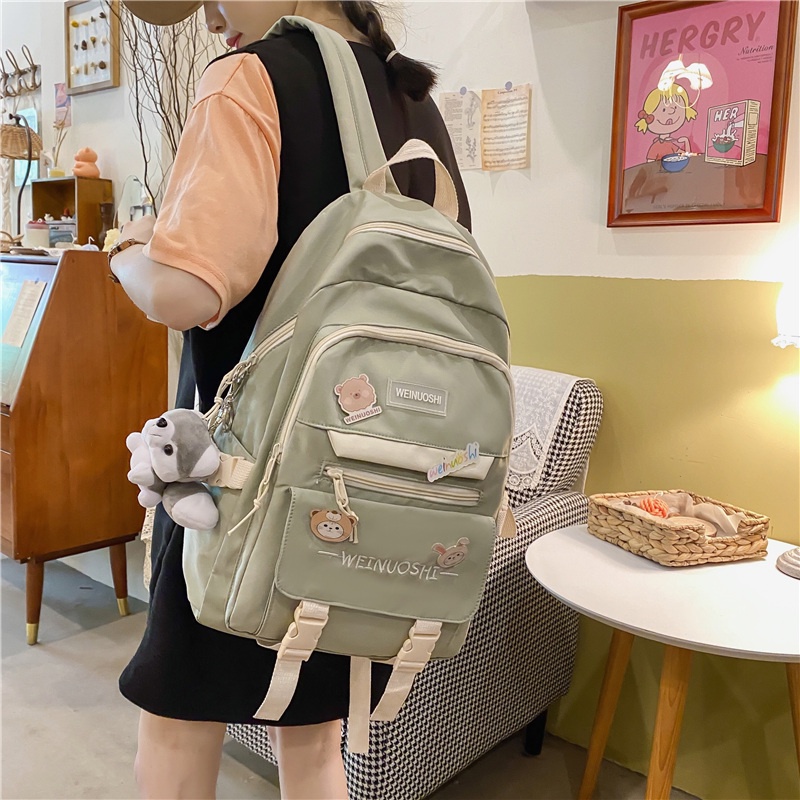 Ba lô đi học Prettyzys 14 inch thời trang phong cách Hàn Quốc 2021 cho nữ