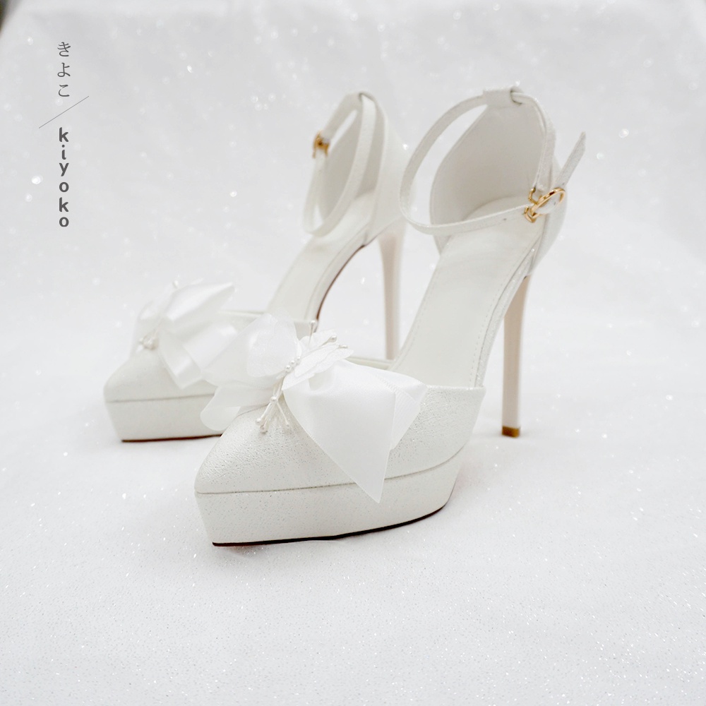 Giày cưới Kiyoko GÓT ĐÚP siêu chắc chân đính nơ satin | cao 12cm