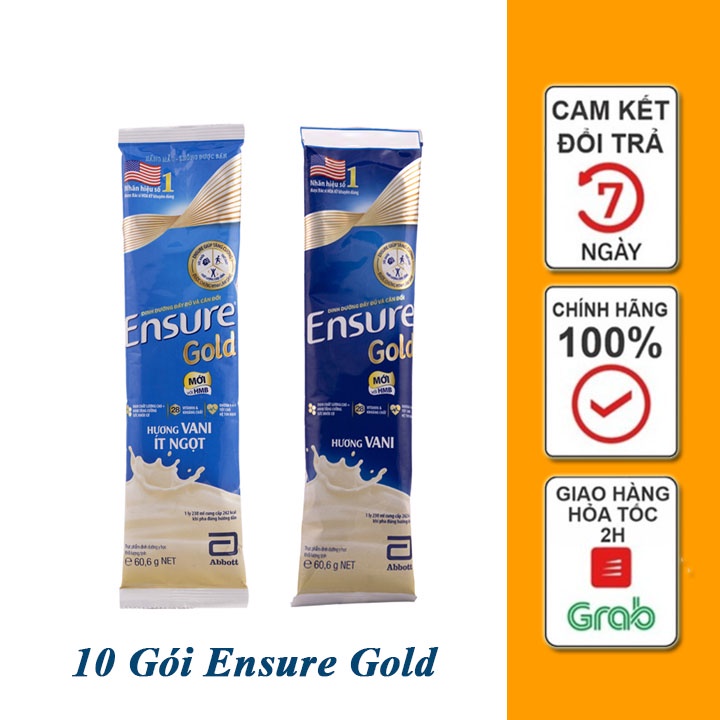 Combo 10 gói sữa ensure gold hạnh nhân, vani, cafe dạng gói 60,6g _abbott