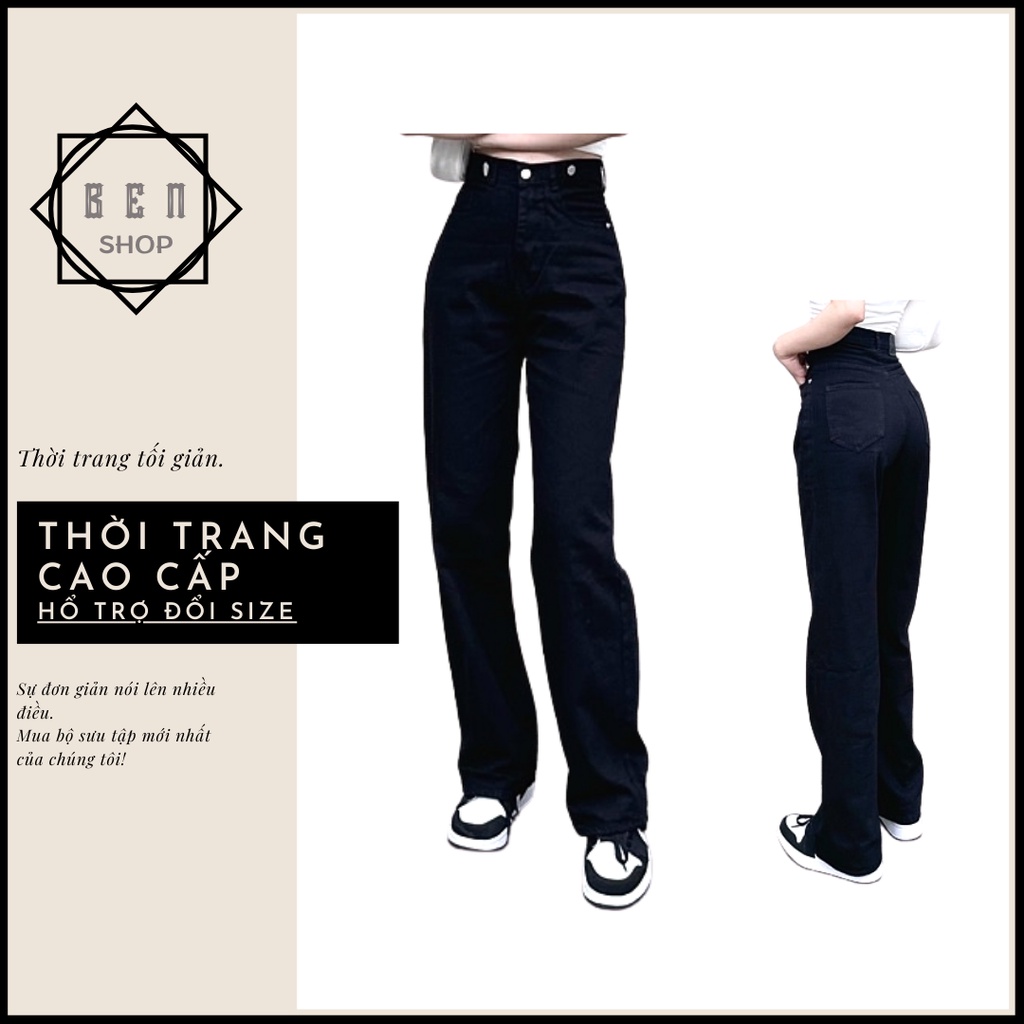 Quần Jean Nữ Ống Suông Lưng Siêu Cao Màu Đen Xanh Cạp Nút