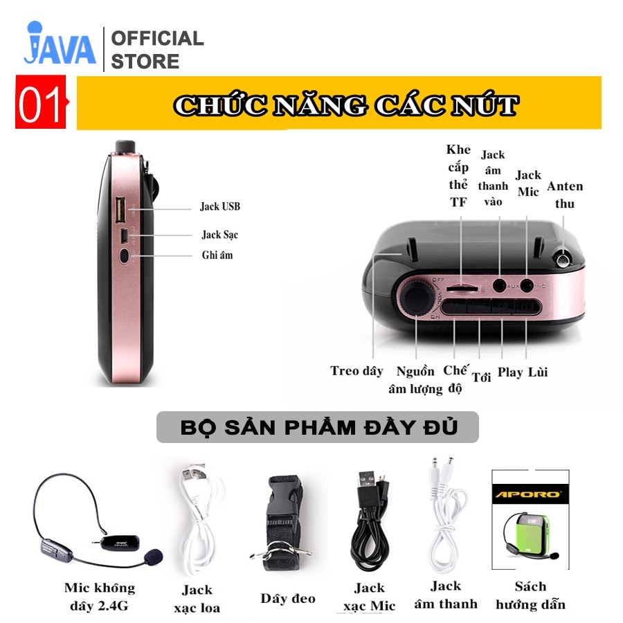 [TẶNG MIC CÀI ÁO + MIC KHÔNG DÂY] Máy trợ giảng không dây Aporo T9 UHF - Hỗ trợ giảng dạy + hướng dẫn du lịch + bán hàng