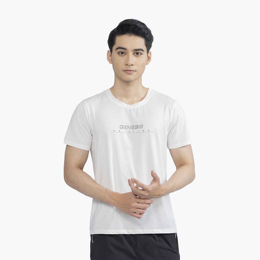 Áo Thun Nam Ngắn Tay Cổ Tròn ARISTINO ATS040S2 Áo Phông T-Shirt trơn màu in chữ Vải polyester cao cấp Dáng suông vừa