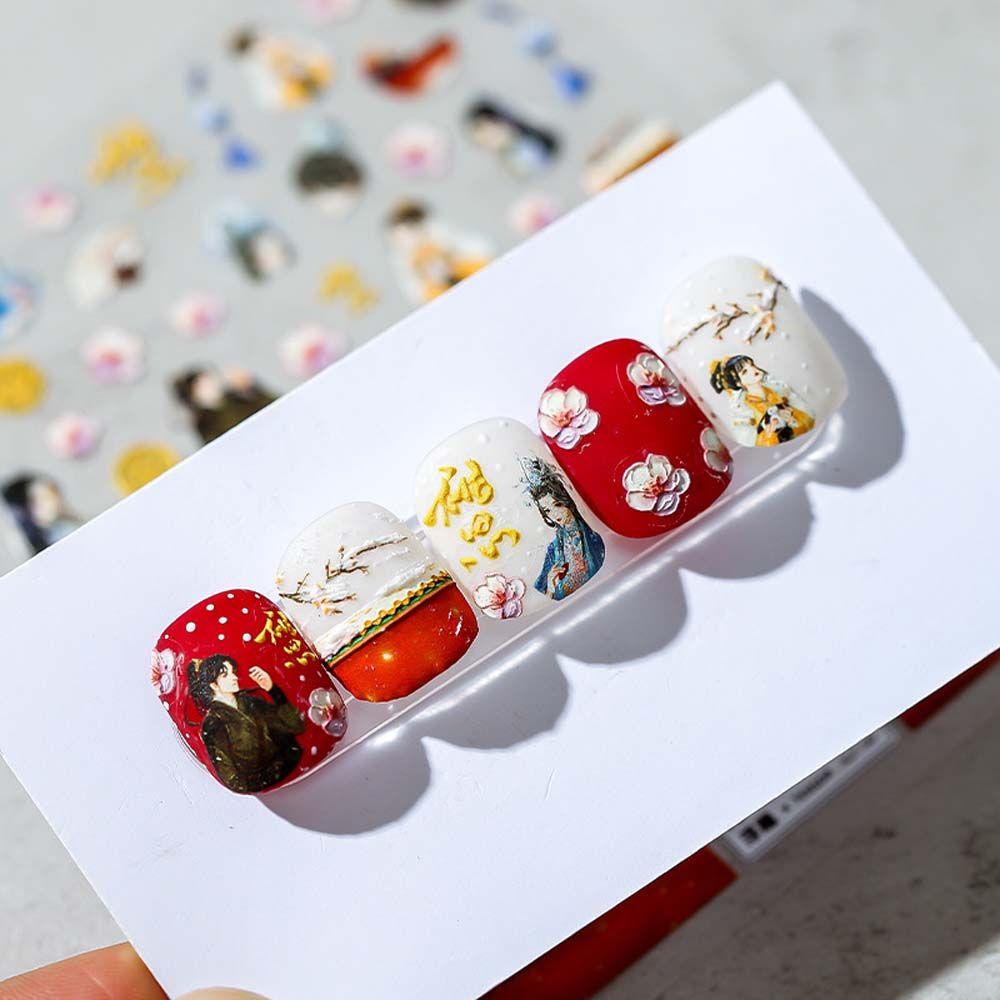 Miếng Dán Trang Trí Móng Tay Tự Dính Họa Tiết Hoa Phong Cách Trung Quốc
