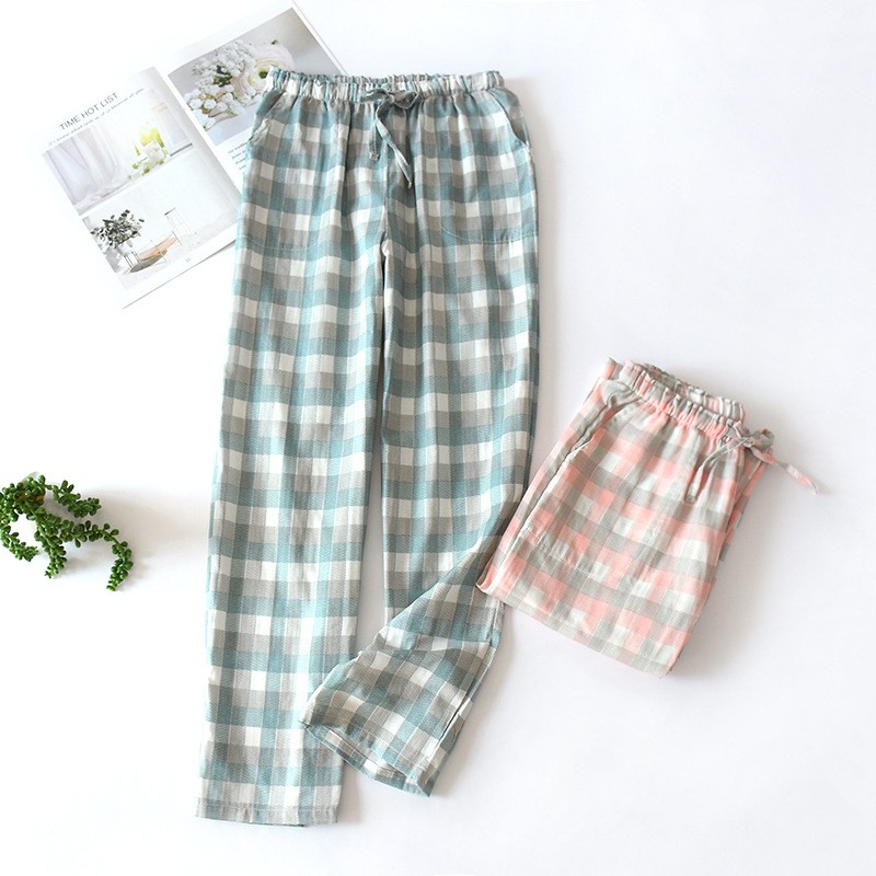 Quần nữ vải xô Nhật mềm nhẹ, họa tiết kẻ caro 💐FREE SHIP💐 | BigBuy360 - bigbuy360.vn