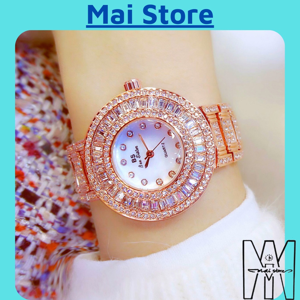 Đồng hồ nữ đeo tay chính hãng BEE SISTER, mặt và dây đính đá cao cấp,chống nước tốt, măt kính cường lực chống trầy xước.