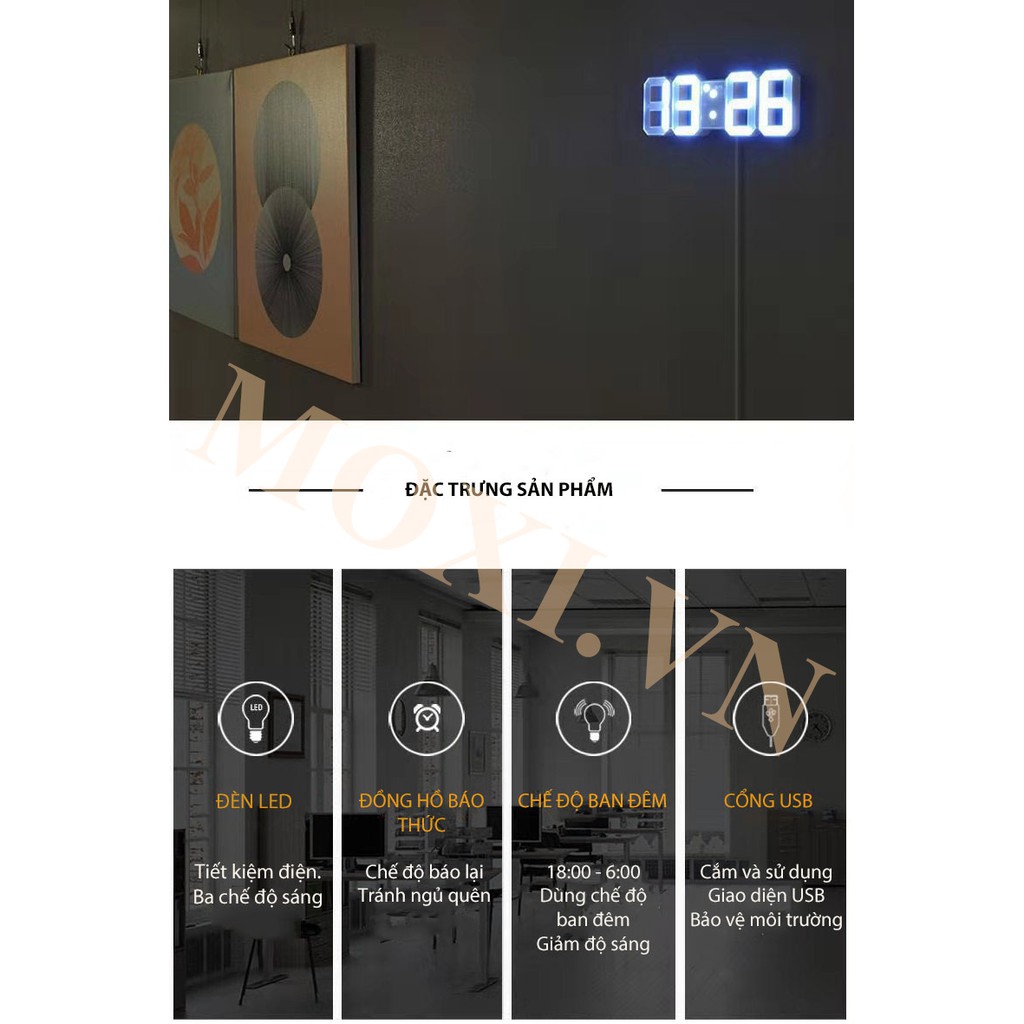 [ Tặng Cóc, Dây Sạc & Móc Treo ] Đồng hồ LED 3D treo tường, để bàn phong cách Hàn Quốc sáng đẹp decor phòng ngủ | BigBuy360 - bigbuy360.vn