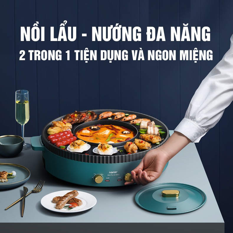 Bếp lẩu nướng đa năng 2 trong 1 ( hình tròn) với chức năng vừa lẩu lẩu vừa nướng không khói - siêu tiện dụng