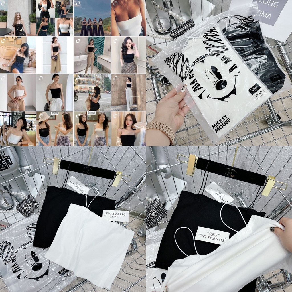 [ẢNH THẬT] Áo 2 dây sợi bún dáng dài thun gân đẹp 100% cotton đen trắng, áo croptop ôm mặc trong siêu mát | WebRaoVat - webraovat.net.vn