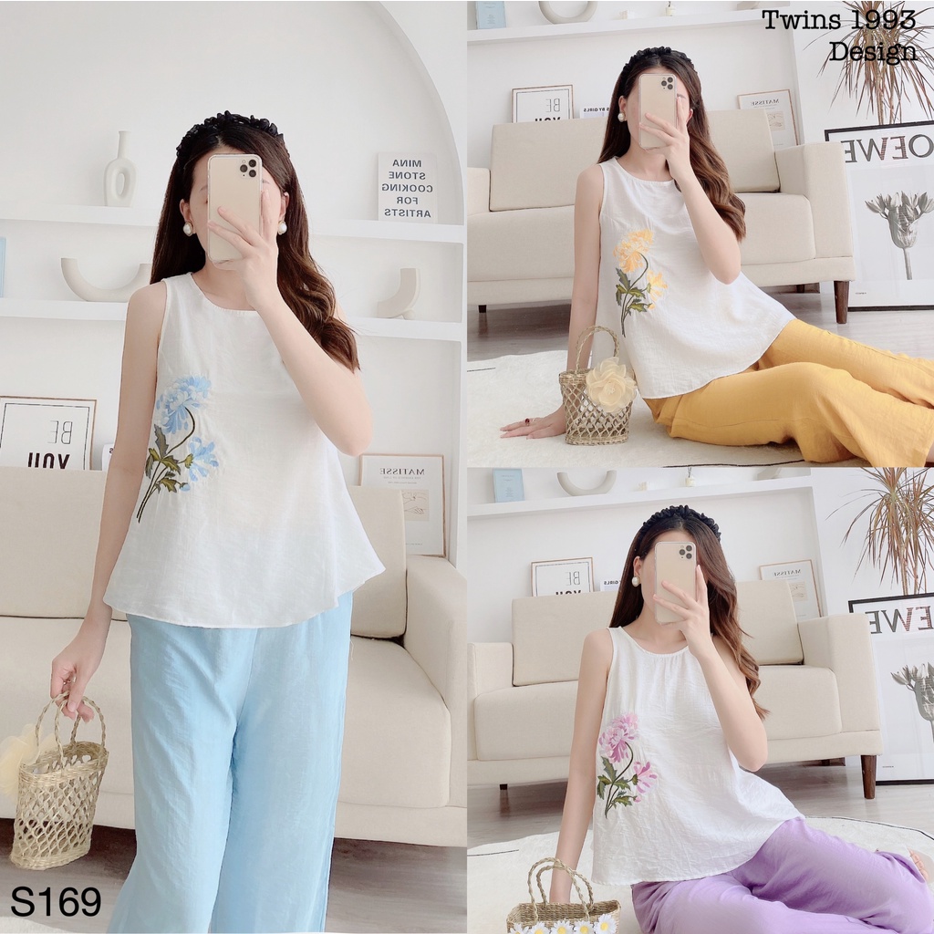 Bộ đũi nữ, bộ đồ nữ TWINS STORE thêu hoa, chất đũi lien siêu mát - S169