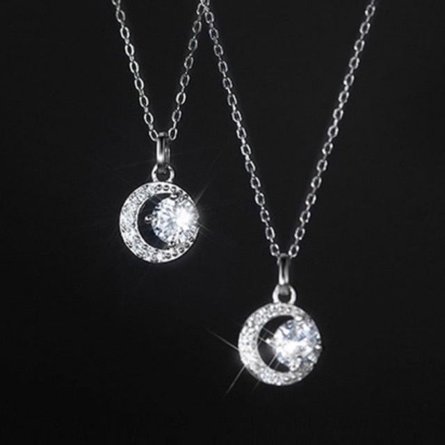 Dây chuyền nữ THJ - Dây mặt trăng ôm đá nữ tính , kiểu dáng nhẹ nhàng chuẩn bạc ta