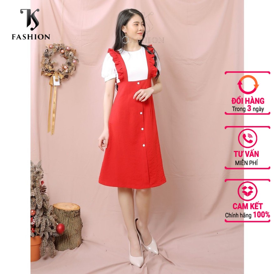 Đầm nữ phối trắng thiết kế 2 bên bèo ngắn tay TK FASHION DK921