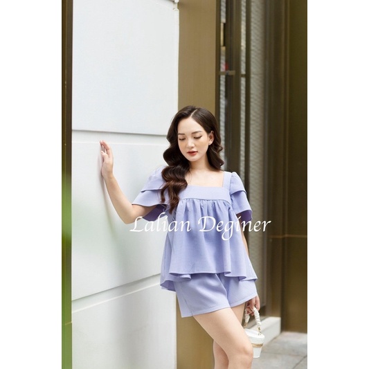 Bộ váy + quần Baby doll tay bồng vải sốp nhẹ thoáng mát váy đi chơi, váy đi du lịch, váy đi biển