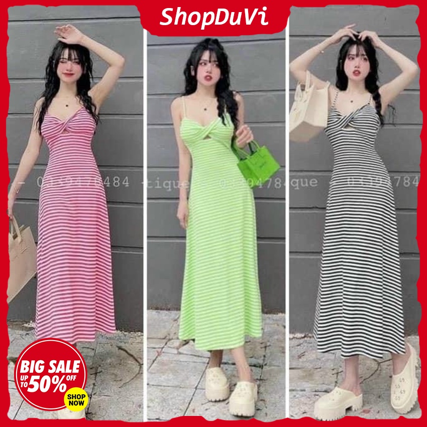 Đầm Váy Nữ Body 2s Xoắn Ngực Chất Thun Gân Kẻ Sọc Xinh Xắn Thích Hợp Cho Các Buổi Đi Chơi Cafe