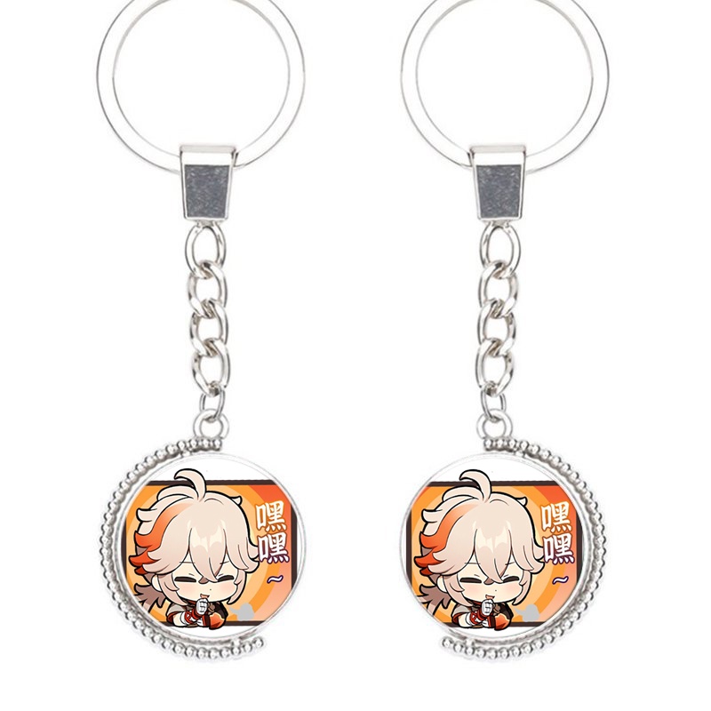 (Viền tròn) Móc khóa tròn kim loại hình GENSHIN IMPACT ver CHỮ NHẬT game anime chibi xinh xắn độc đáo