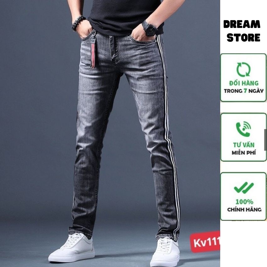 Quần Jean Nam Đen Vải Denim Co Giãn, Không Phai Màu Dáng Skinny Phong Cách Hàn Quốc💖Quần bò nam DREAM STORE QJ111