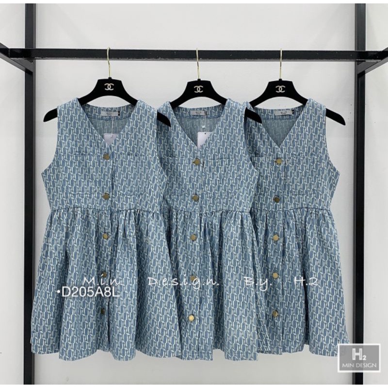 Đầm Jeans Miu Miu Sát Nách Dáng Xòe Váy Denim Form Babydoll Ulzzang Họa Tiết