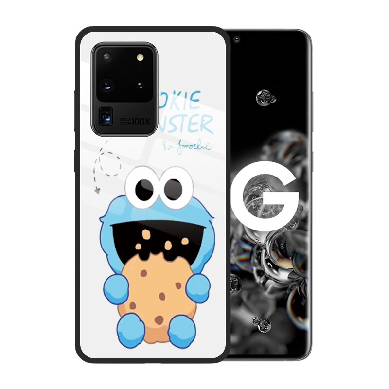 Ốp Lưng Kính Cường Lực In Hình Quái Vật Cookie Monster Cho Samsung Galaxy S20 Ultra Note 20 10 Plus 9 S10 S20 Plus S9