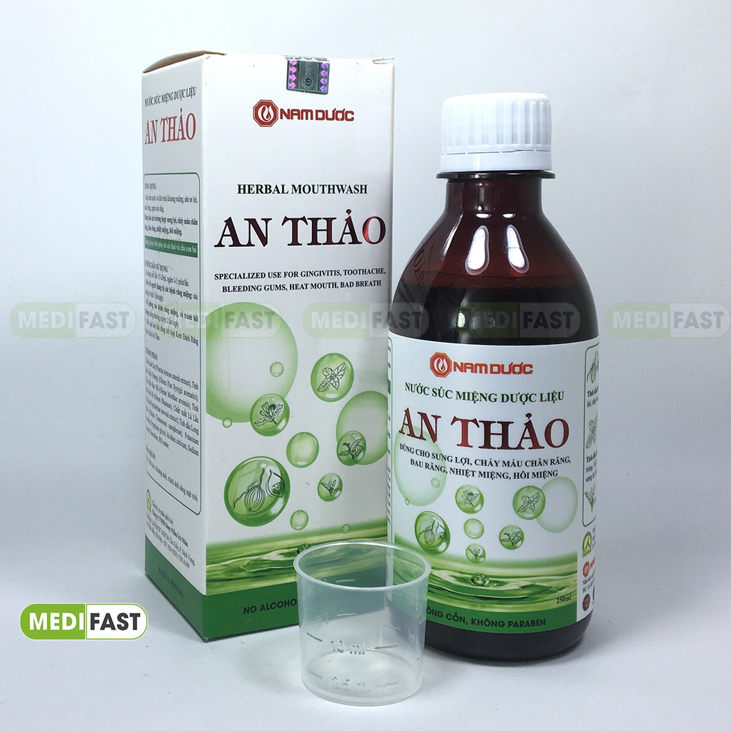 Nước súc miệng An Thảo từ thảo dược phòng các bệnh răng miệng từ vỏ cau, tinh dầu bạc hà, đinh hương