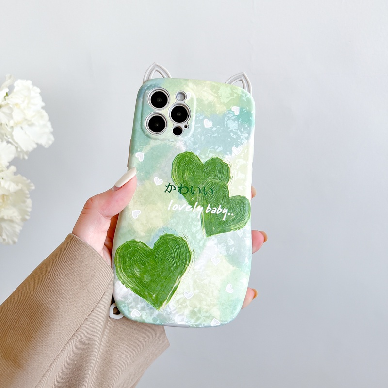 Ốp Điện Thoại TPU Mềm Giả Da Hình Tai Mèo 3D Cho iPhone 13 11 12 Pro Max 12Pro 13Pro X XS Max XR 7 8 Plus