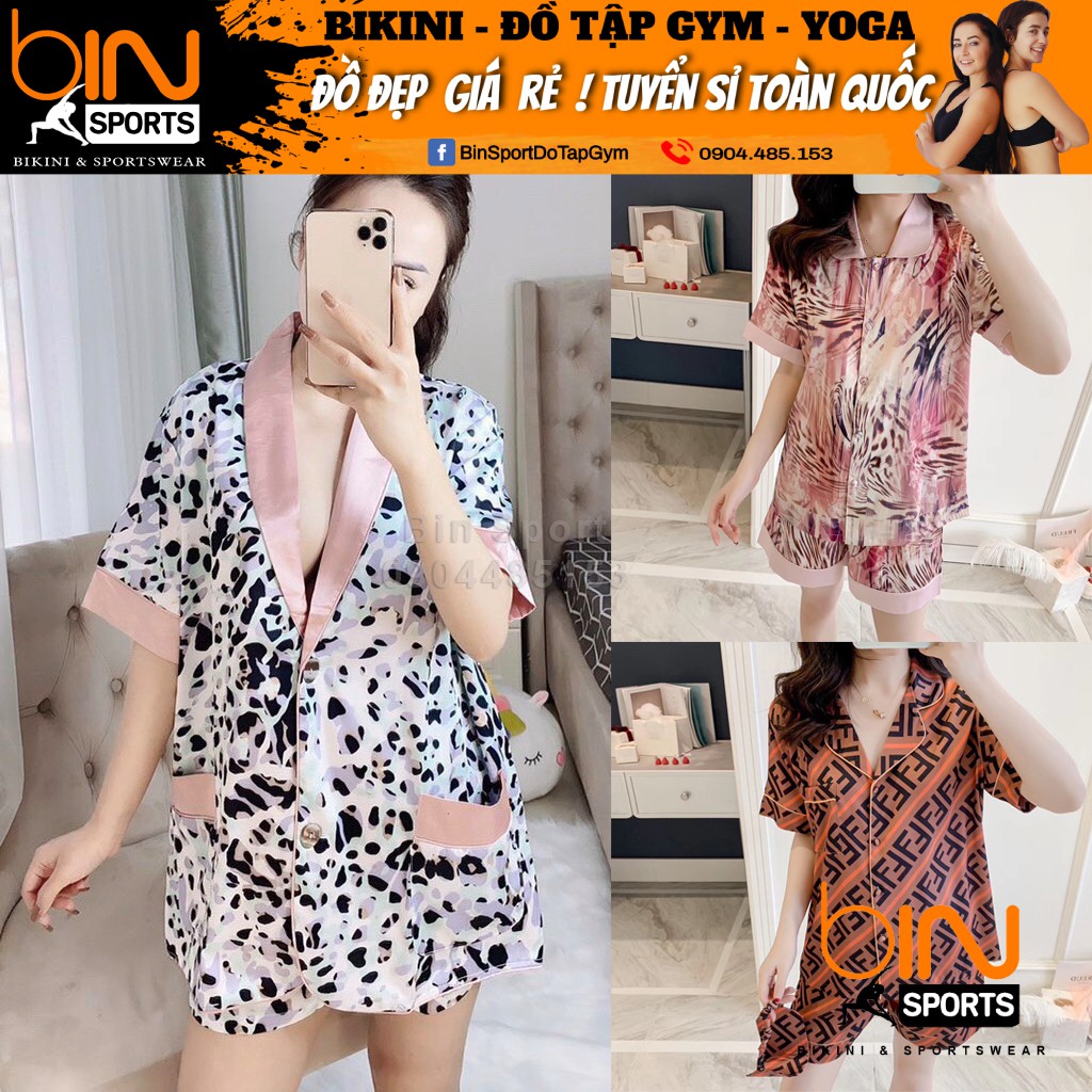 Đồ Ngủ - Set Lụa Pizama Cộc Đùi Hoạ Tiết Nhiều Mẫu Hàng Cao Cấp Bin Sport PJM001