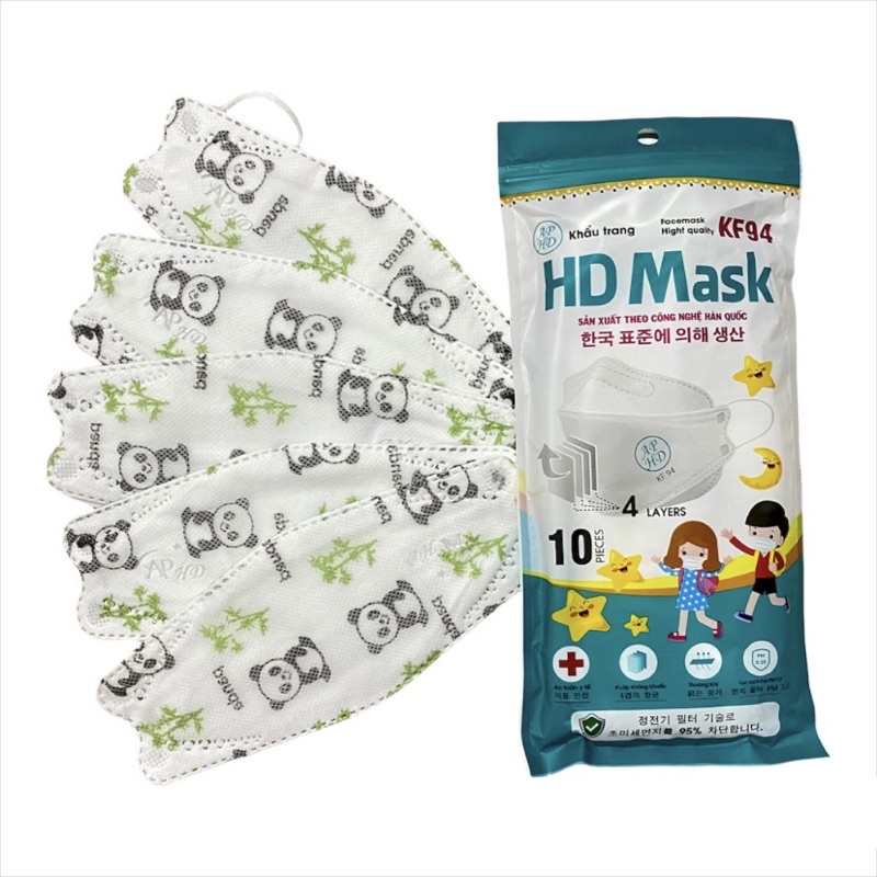 SET 10 cái KHẨU TRANG TRẺ EM KF94 HD MASK cho bé 2-12 tuổi